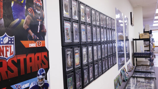 Innovative 48 Trading Card Display from Card Poppers, enhancing your hobby shop with stylish showcase for prized collectibles, attracting customers and elevating shopping experience.