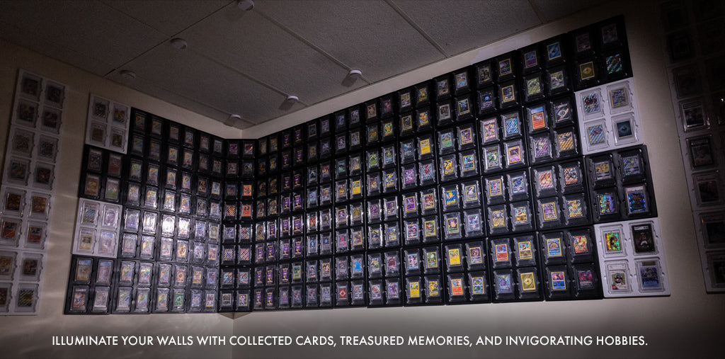 Image showing a wall adorned with 48 popper tiles, each containing unique collected cards and elements symbolizing cherished memories and diverse hobbies.